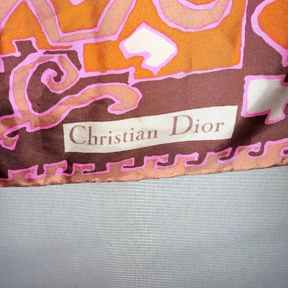 Dior Pink and Coral Silk Scarf with hand rolled hem